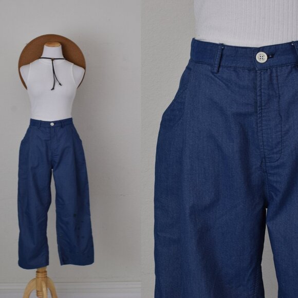 Lightweight Pleated Straight Leg Blue Pants by Plain-Me - Picture 1 of 10